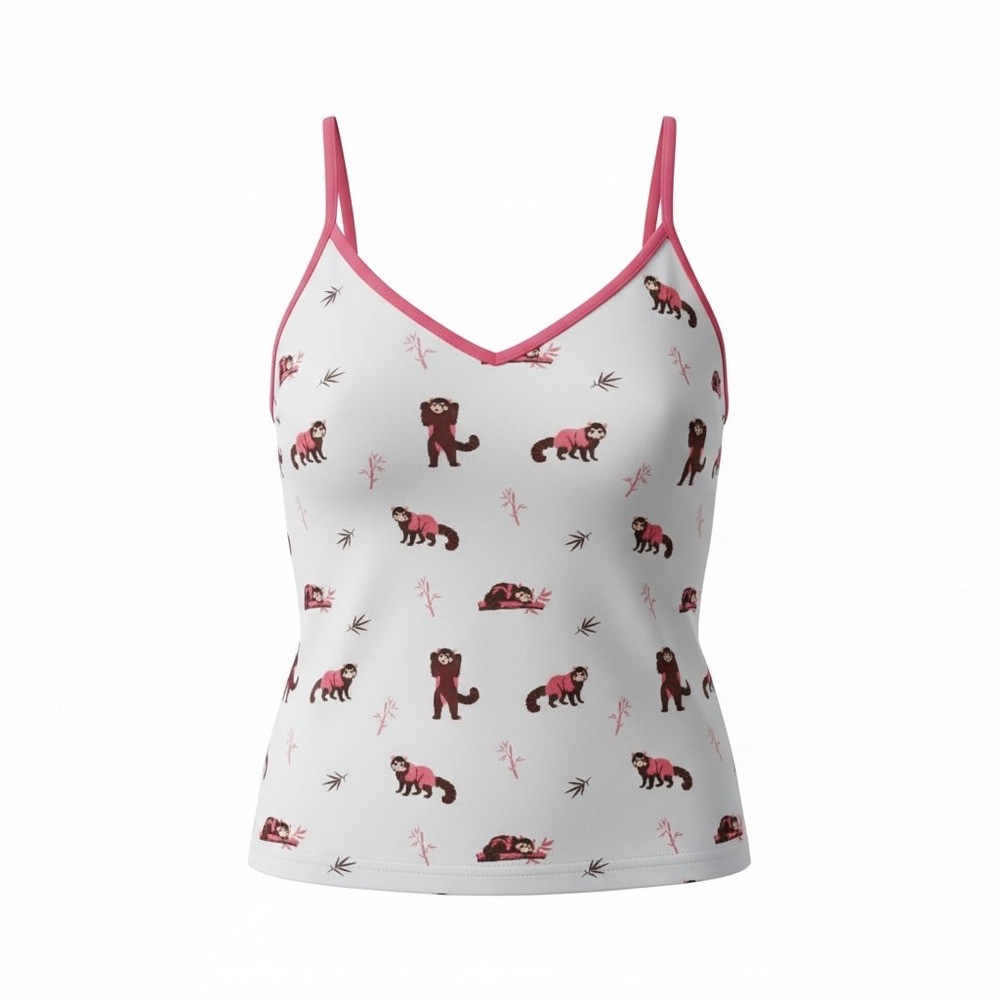 Bubble Baby Red Panda Bamboo Print Camisole Pink Trim XXS/XS